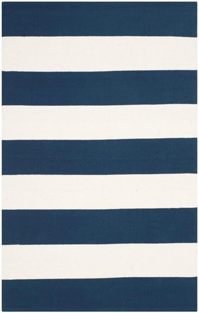 SAFAVIEH Montauk Collection Area Rug - 4' Round, Black & Ivory, Handmade Flatweave Cotton, Woven Texture, Farmhouse Stripe Pattern, Ideal for Living Room, Foyer, Bedroom, Dining Space (MTK712D)