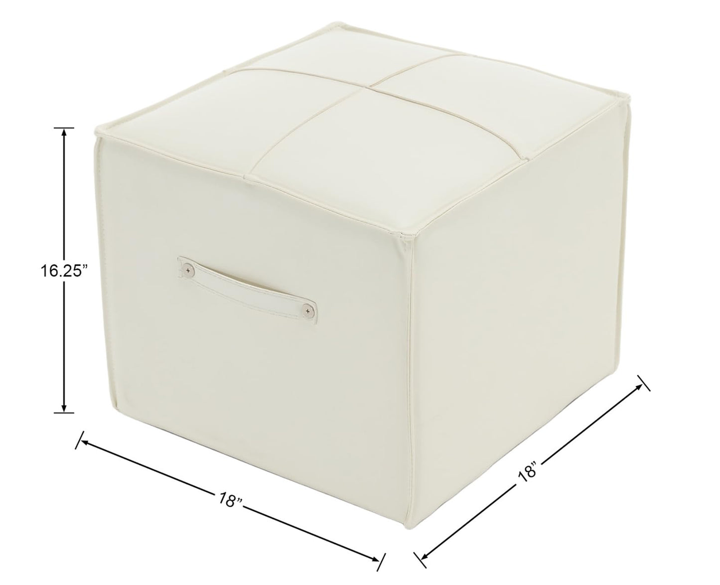 chairus Square Ottoman Upholstered PU Leather Foot Stool 18" Wx18 Dx16.25 H Ottoman Foot Rest with Handle Stool Ottoman Chair for Living Room Bedroom Decoration Kids Room, White