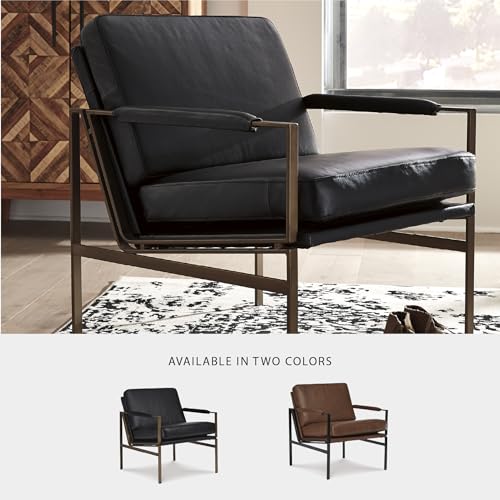 Signature Design by Ashley Puckman Mid-Century Modern Leather Accent Chair, Black