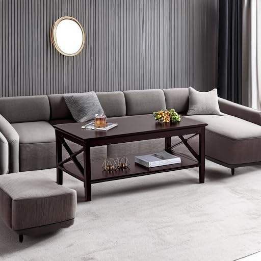 ChooChoo White Coffee Table Classic X Design for Living Room, Rectangular Modern Cocktail Table with Storage Shelf, 39 Inch