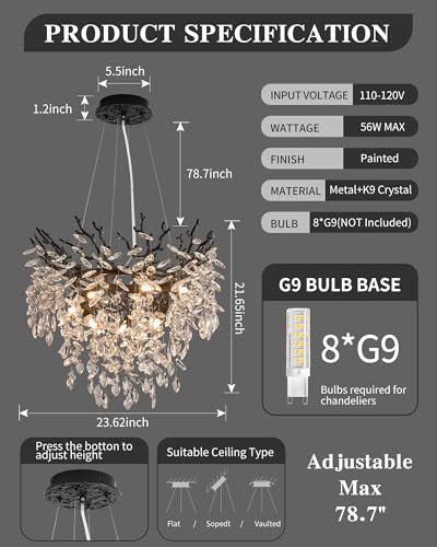 Modern Tree Branch Crystal Chandelier Luxury Silver Crystal Pendant Lighting 18" Contemporary 6-Light Chandeliers for Dining Room Kitchen Bedroom Living Room