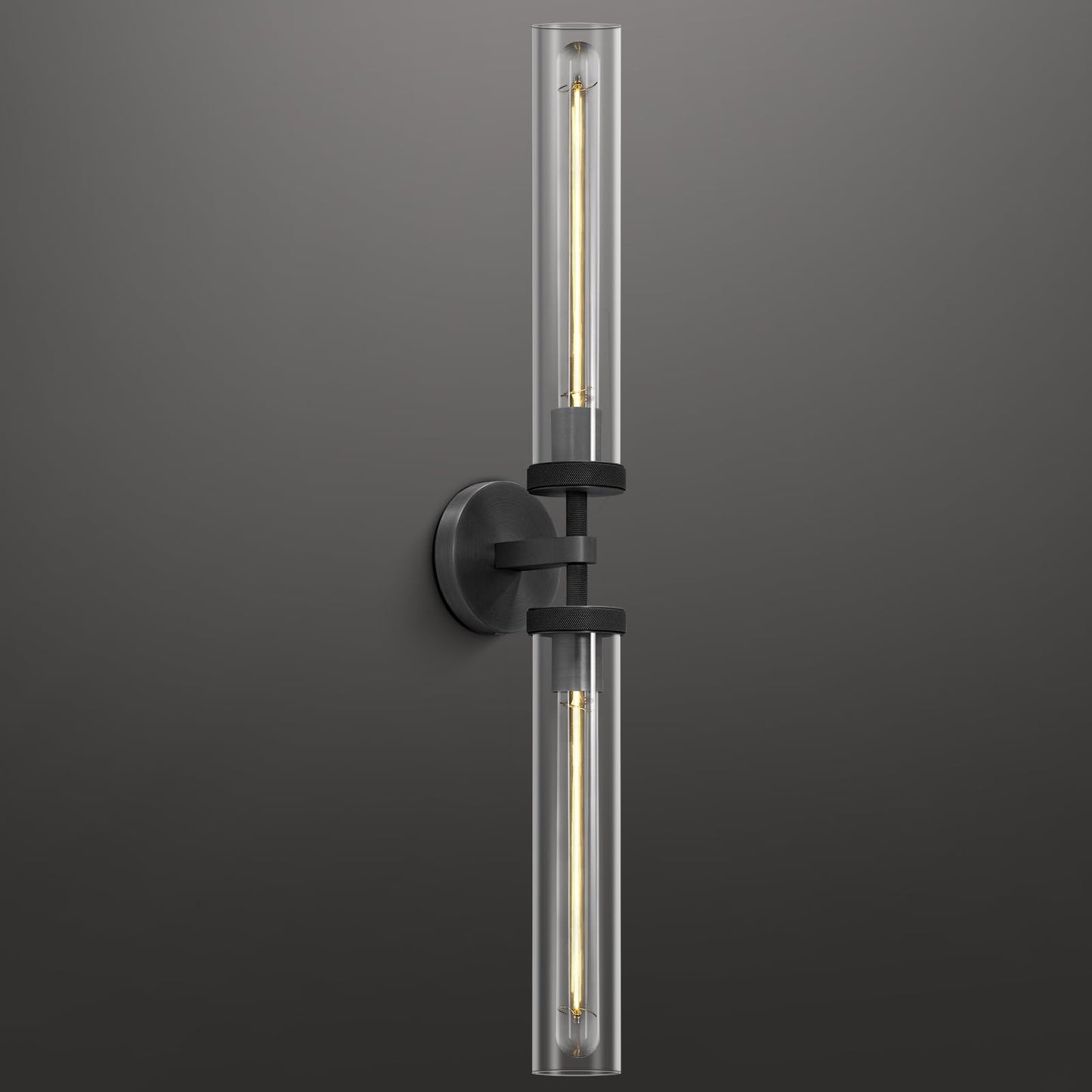 Brass Wall Sconces Set of Two, 19" Knurled Gold Sconces Wall Lighting, Tube Glass Bathroom Sconces Wall Lights for Bedroom Living Room Vanity Sconce Wall Lamp for Hallway, Staircase