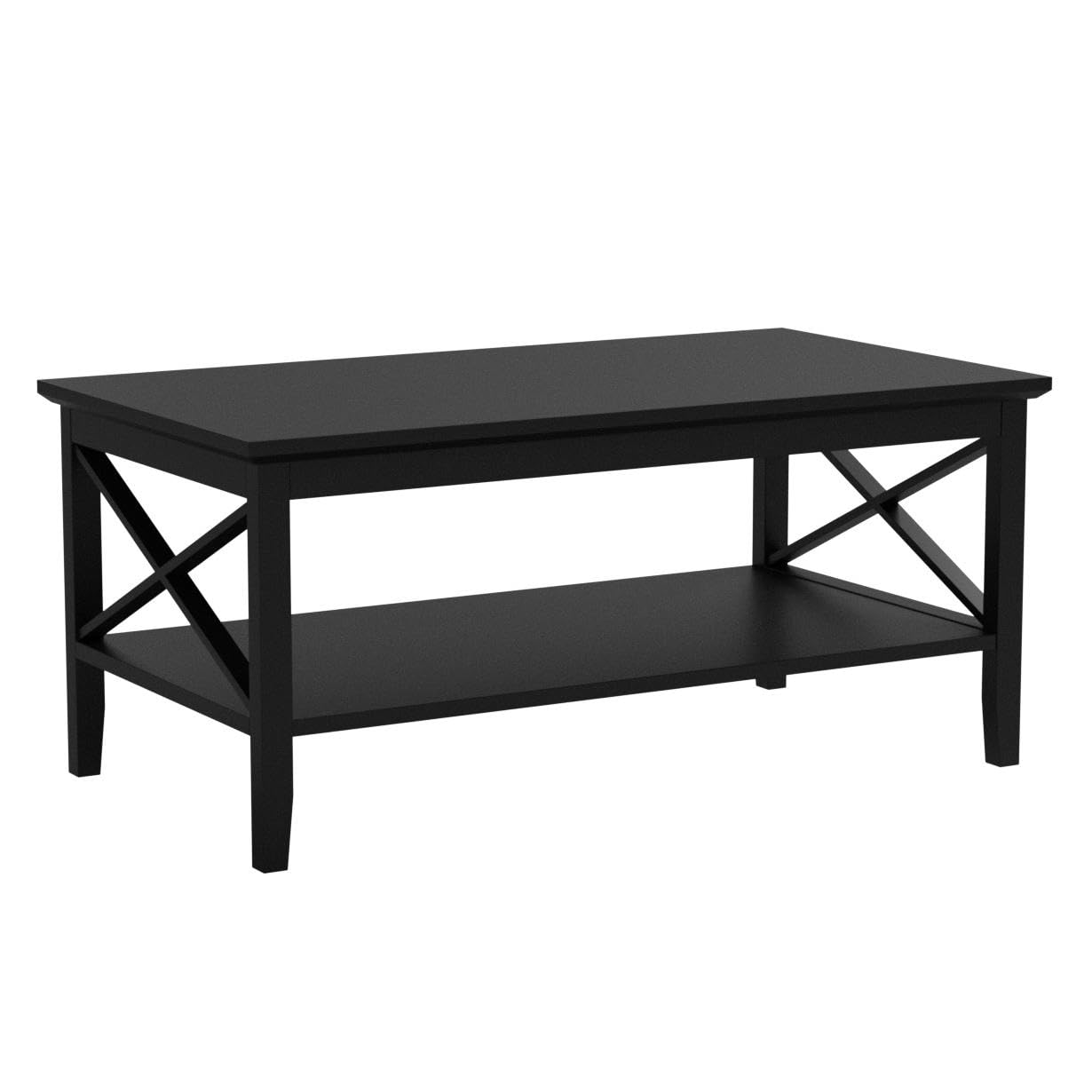 ChooChoo White Coffee Table Classic X Design for Living Room, Rectangular Modern Cocktail Table with Storage Shelf, 39 Inch