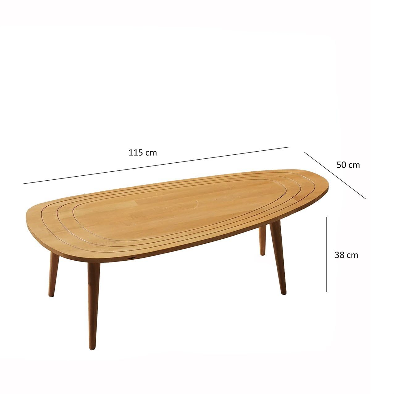 Solid Wood Oval Coffee Table, Engraved Wooden Center Table, Modern Surfboard Table, Mid Century Aesthetic Low Coffee Table, Vintage Living Room Furniture (Walnut)