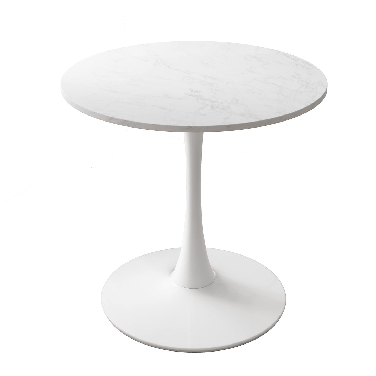 DKLGG 42" Modern Round Dining Table with MDF Top, Metal Base Pedestal Tulip Kitchen Table for 4-6 Person, Small Space Home, End Leisure Coffee Table, White