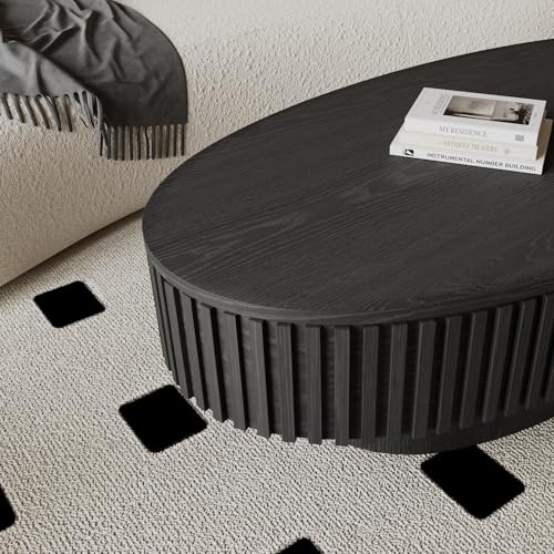 31.5" Round Drum Coffee Table with Storage, Handcraft Fluted Drum Coffee Table, Modern Wooden Circle Cocktail Tea Table Center Table with Sturdy Pedestal for Living Room Apartment (Walnut)