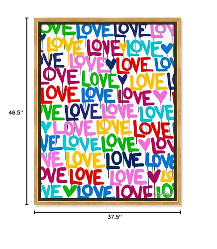 The Oliver Gal Artist Co. Abstract Modern Canvas Wall Art Corey Paige - Drippy Love Living Room Bedroom and Bathroom Home Decor 36 in x 45 in Blue and Pink, Gold Frame