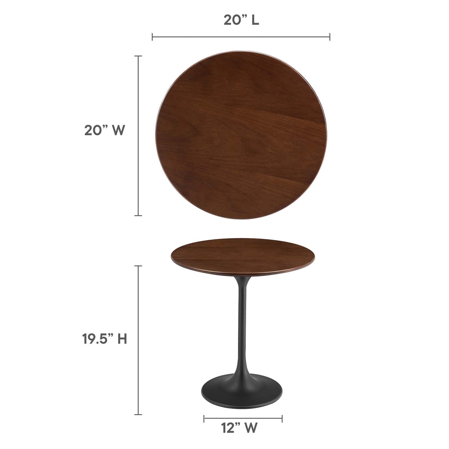 Modway Lippa Round 20" Wood Grain Mid-Century Modern Side Table, Black Cherry