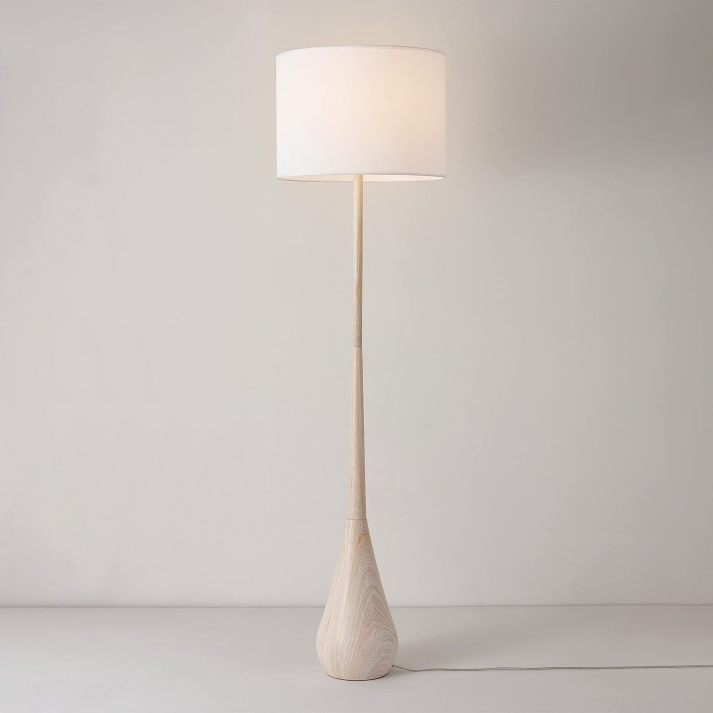 GLOBE Electric Novogratz x Harrington 65" Floor Lamp, 2-Tone Faux Wood Base, White Fabric Shade, Socket Rotary Switch 67225