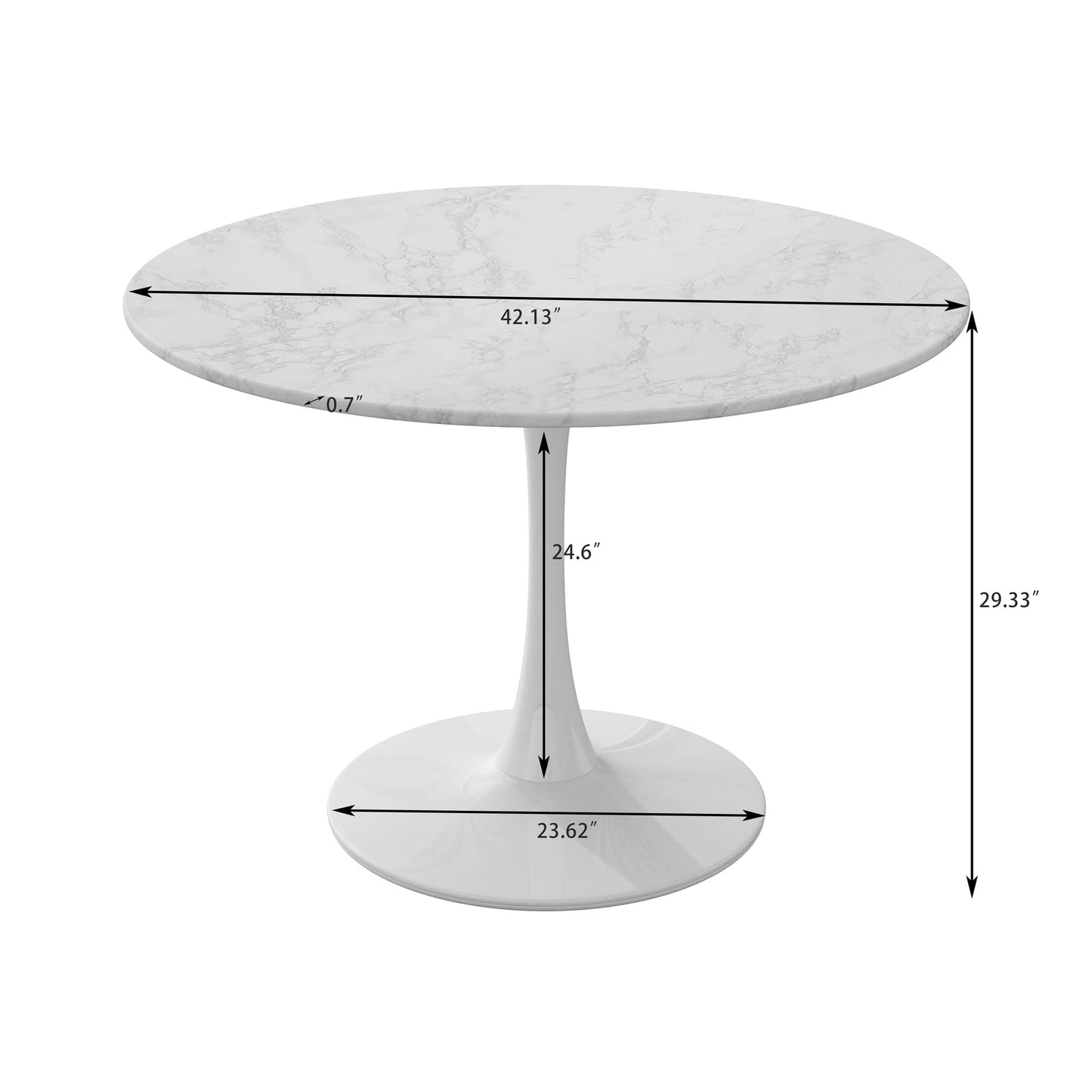 DKLGG 42" Modern Round Dining Table with MDF Top, Metal Base Pedestal Tulip Kitchen Table for 4-6 Person, Small Space Home, End Leisure Coffee Table, White