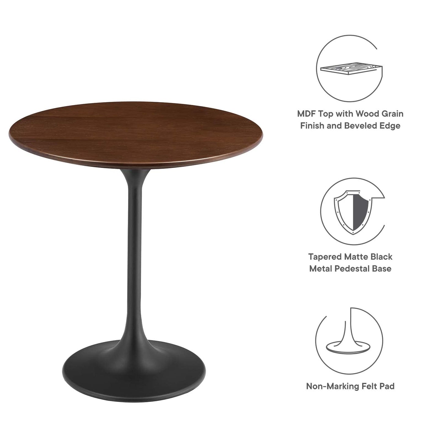Modway Lippa Round 20" Wood Grain Mid-Century Modern Side Table, Black Cherry