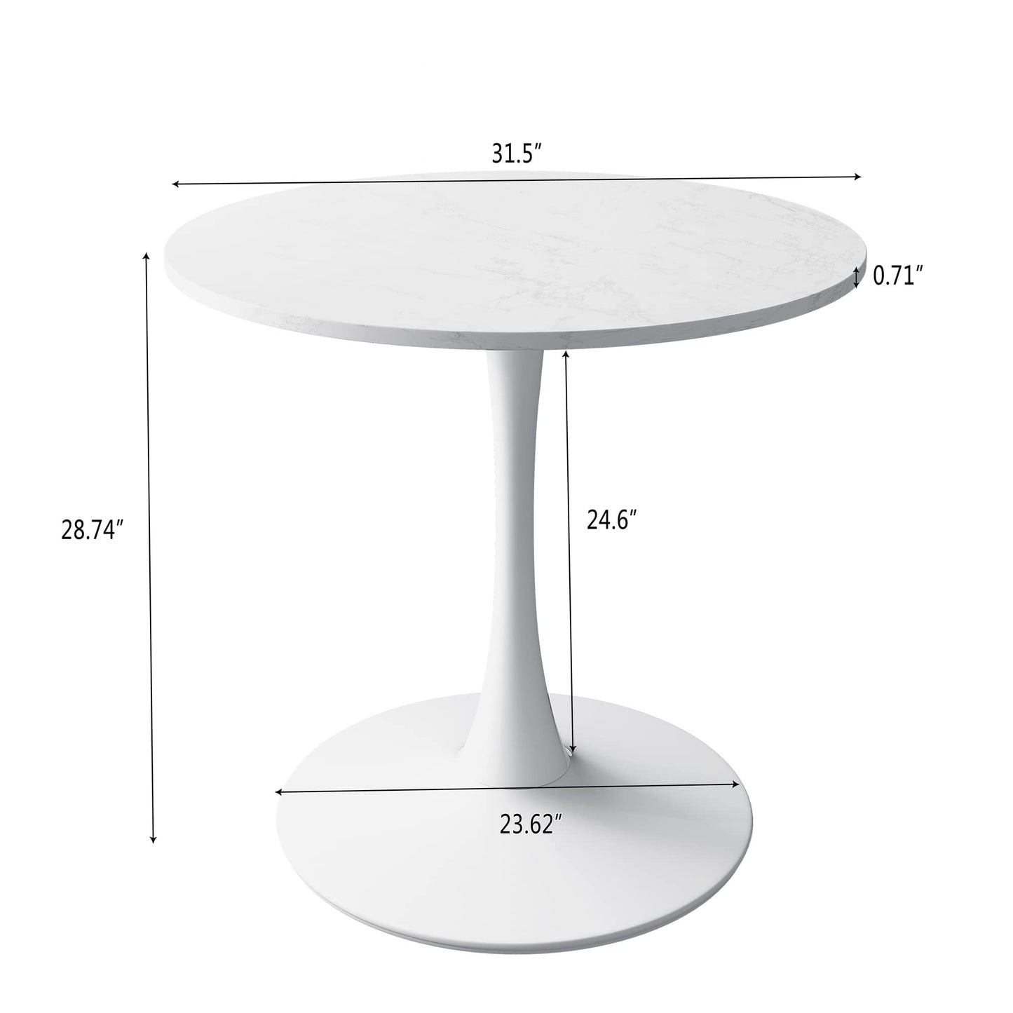 DKLGG 42" Modern Round Dining Table with MDF Top, Metal Base Pedestal Tulip Kitchen Table for 4-6 Person, Small Space Home, End Leisure Coffee Table, White