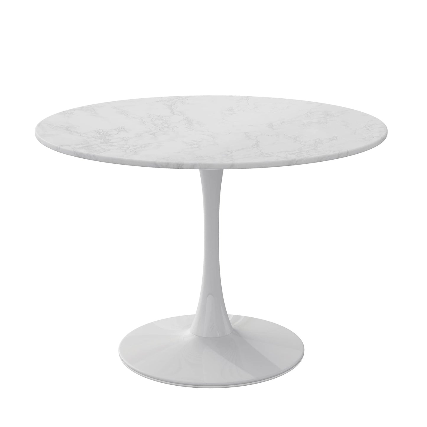 DKLGG 42" Modern Round Dining Table with MDF Top, Metal Base Pedestal Tulip Kitchen Table for 4-6 Person, Small Space Home, End Leisure Coffee Table, White