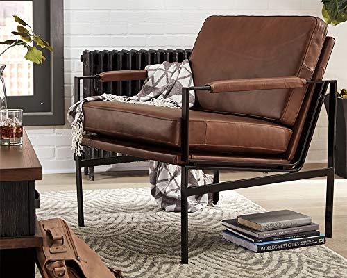 Signature Design by Ashley Puckman Mid-Century Modern Leather Accent Chair, Black