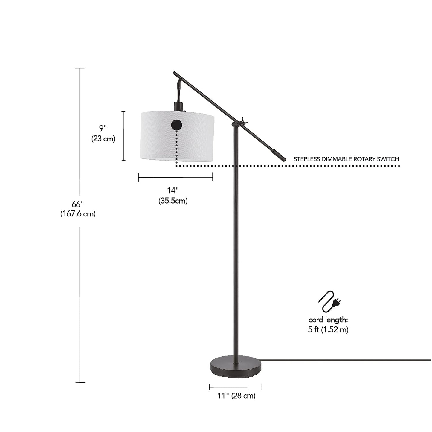 GLOBE Electric Novogratz x Harrington 65" Floor Lamp, 2-Tone Faux Wood Base, White Fabric Shade, Socket Rotary Switch 67225