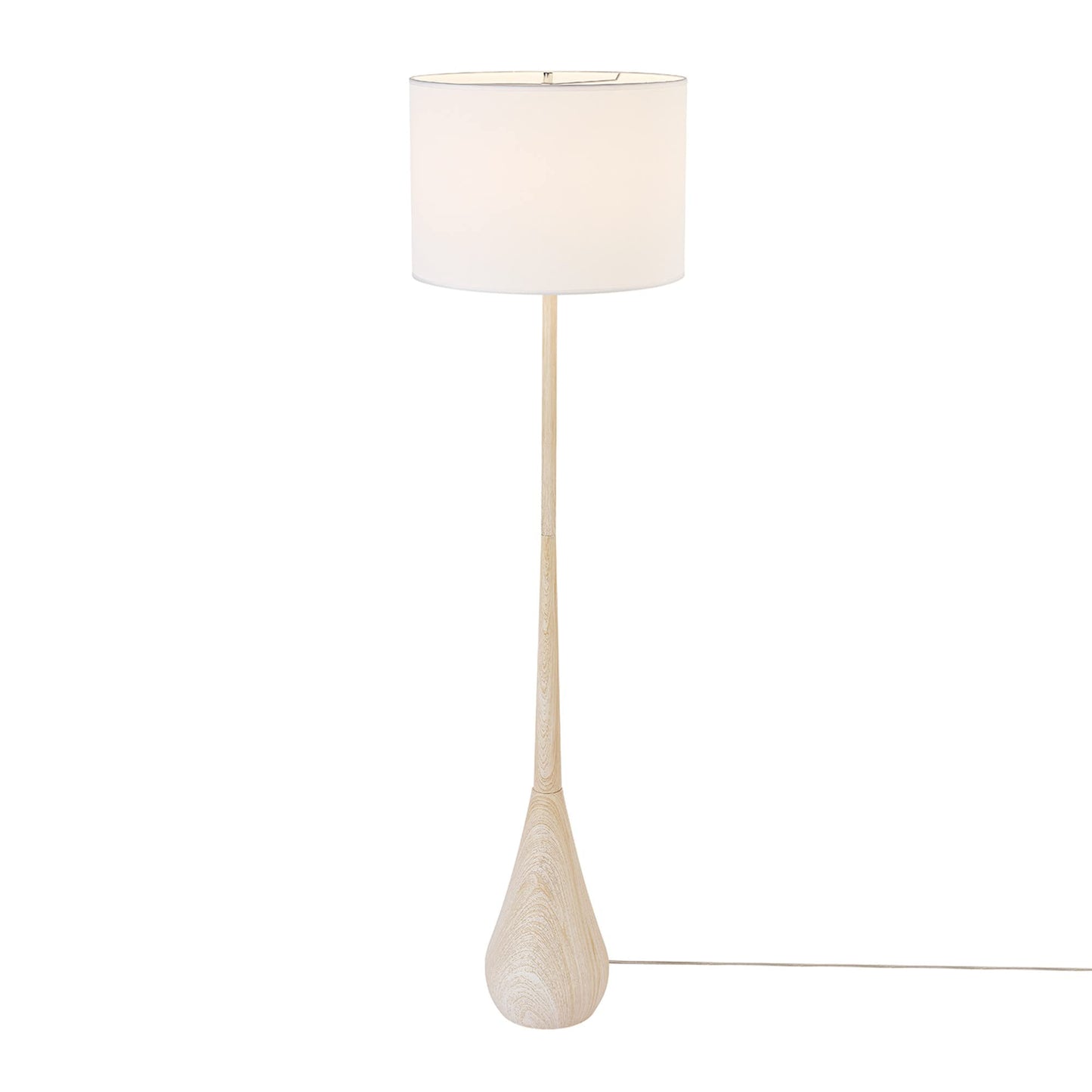 GLOBE Electric Novogratz x Harrington 65" Floor Lamp, 2-Tone Faux Wood Base, White Fabric Shade, Socket Rotary Switch 67225