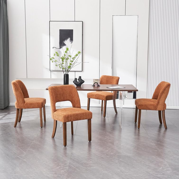 VKNOW Wooden Dining Chairs Set of 2, Modern Fabric Upholstered Dining Room Chair Kitchen Chairs, Farmhouse Dinner Chair for Kitchen Dining Room, Beige-Black Legs