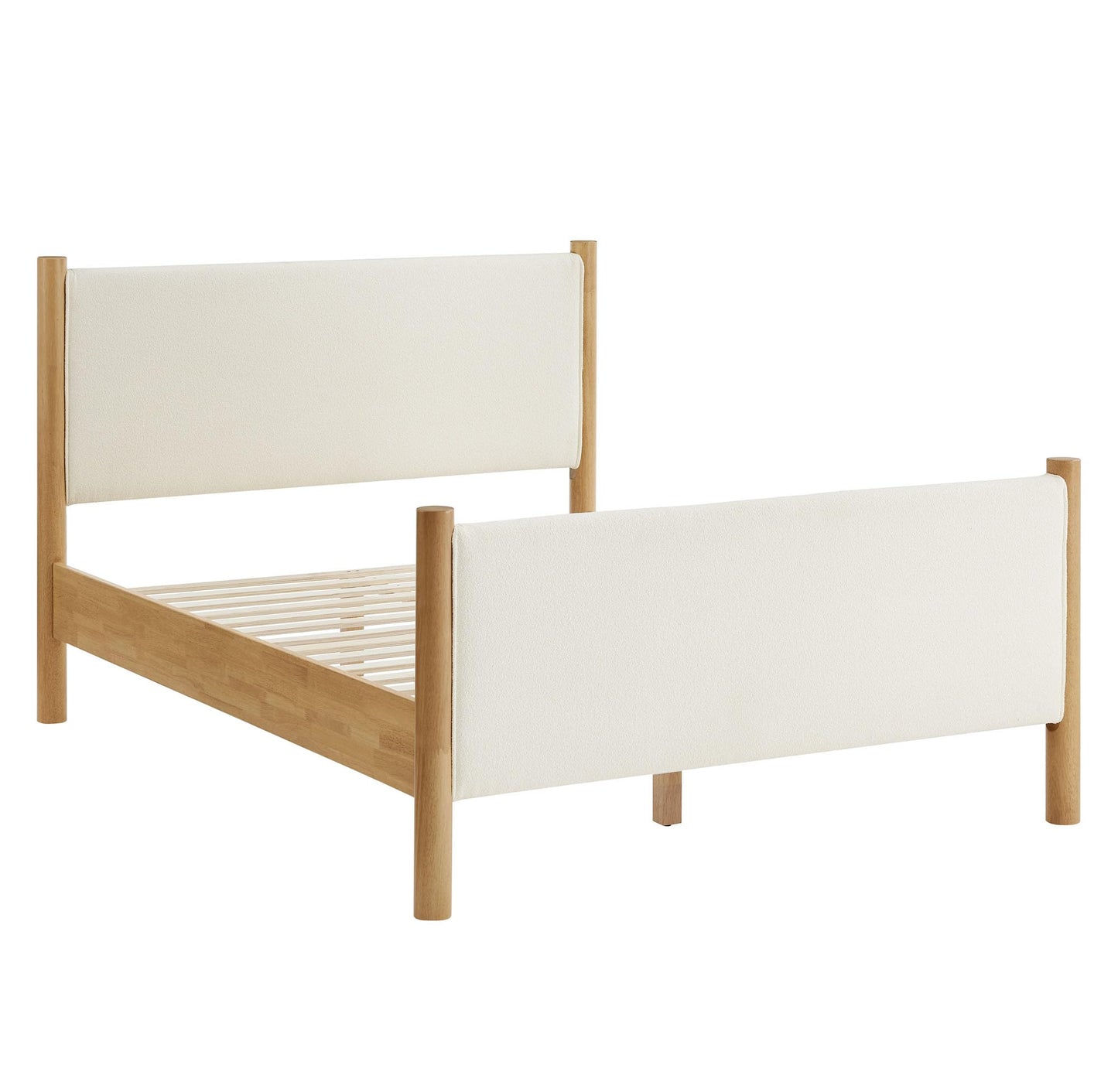Modway Maven King Size Bed Frame in Tan Walnut with Faux Leather Upholstered Headboard and Footboard – Wood King Platform Bed Frame – No Box Spring Needed
