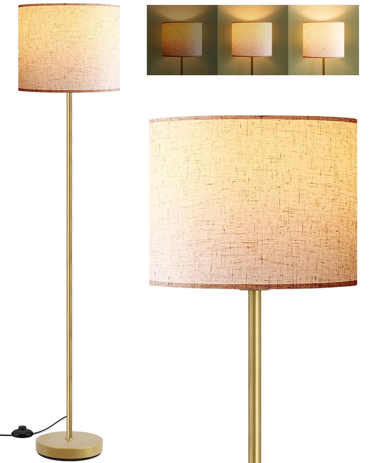 Floor Lamp Black, Standing Lamp, 58" Tall Lamps for Living Room, Simple Pole Lamp with Black Lampshade, On/Off Foot Pedal, Bright Dimming Light for Kids Room Bedroom Office Decor(Without Bulbs)