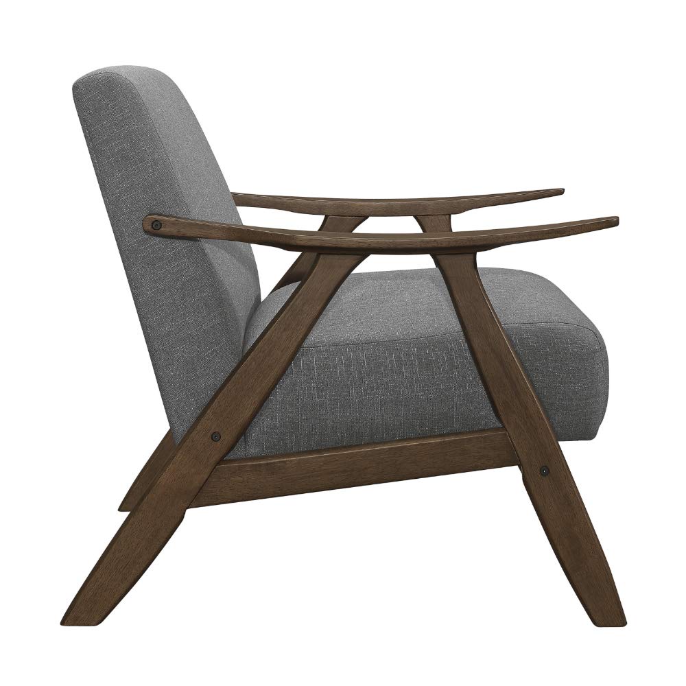 Lexicon Mid Century Modern Accent Chair with Solid Wood Frame in Walnut Finish, Upholstered Living Room Lounge Arm Chair, Thick and Comfy Innerspring Seat Cushion, Linen-Look Fabric, Gray