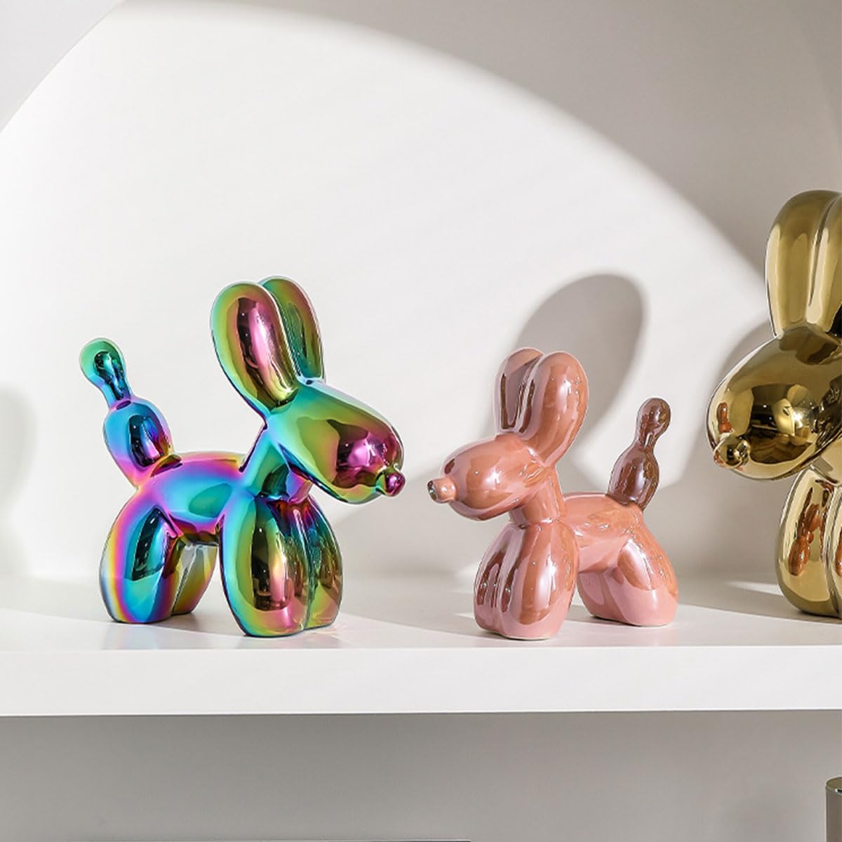 Electroplating Ceramics Balloon Dog Statue Crafts Living Room Desktop Decorations,Handmade Modern Small Ceramic Animal Statue Ornament Home Decor Accents (Dazzling, 5.1 Inch)
