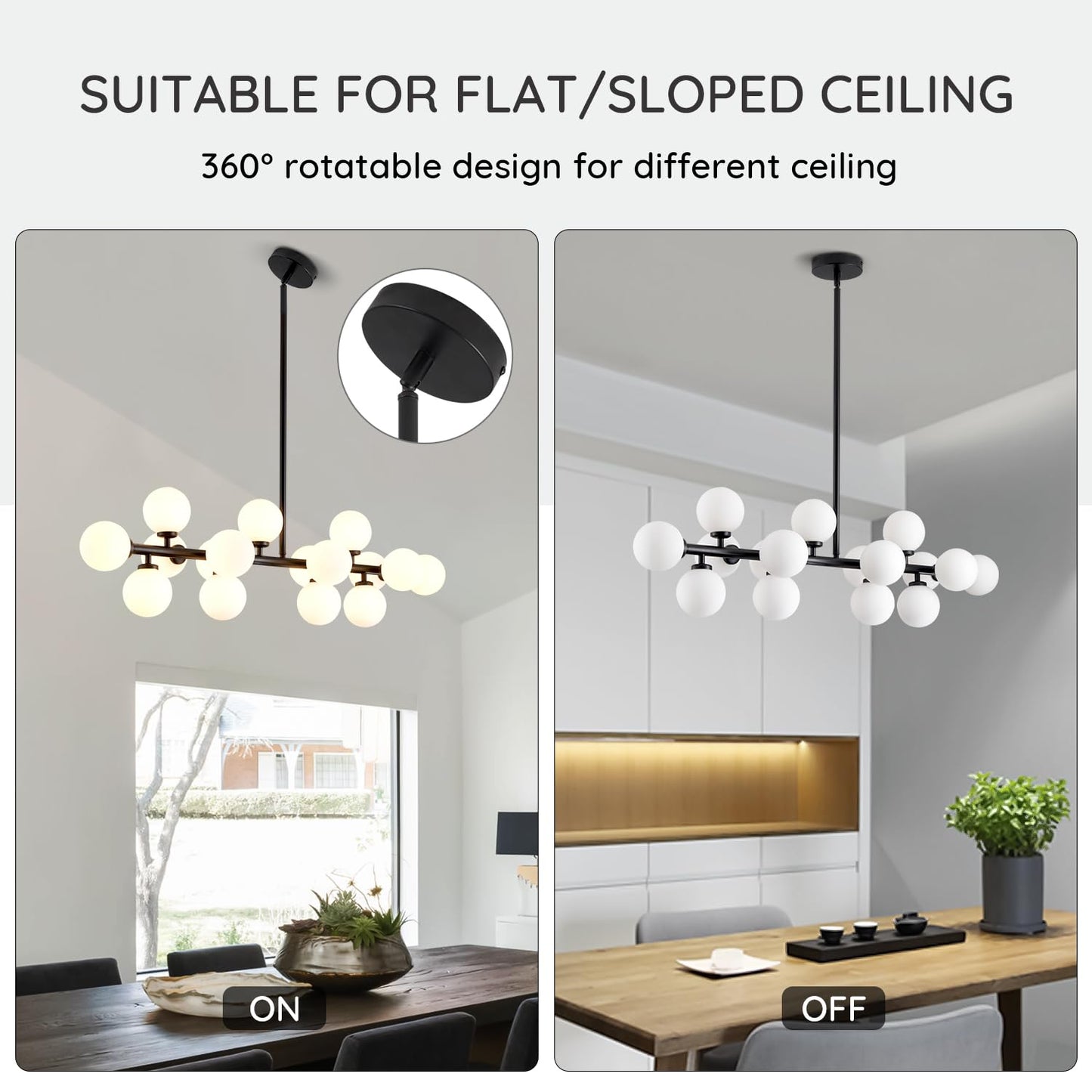 CROSSIO Modern Linear Chandeliers Black 16 Lights Pendant Light Fixtures Bubble Glass Chandelier Mid Century Sputnik Chandelier for Kitchen Island Dining Room