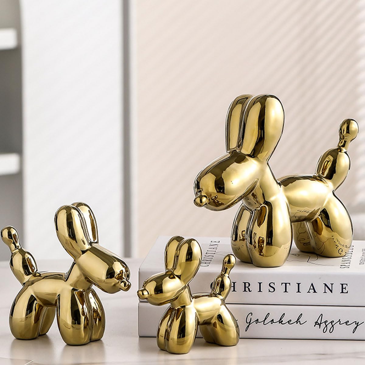 Electroplating Ceramics Balloon Dog Statue Crafts Living Room Desktop Decorations,Handmade Modern Small Ceramic Animal Statue Ornament Home Decor Accents (Dazzling, 5.1 Inch)