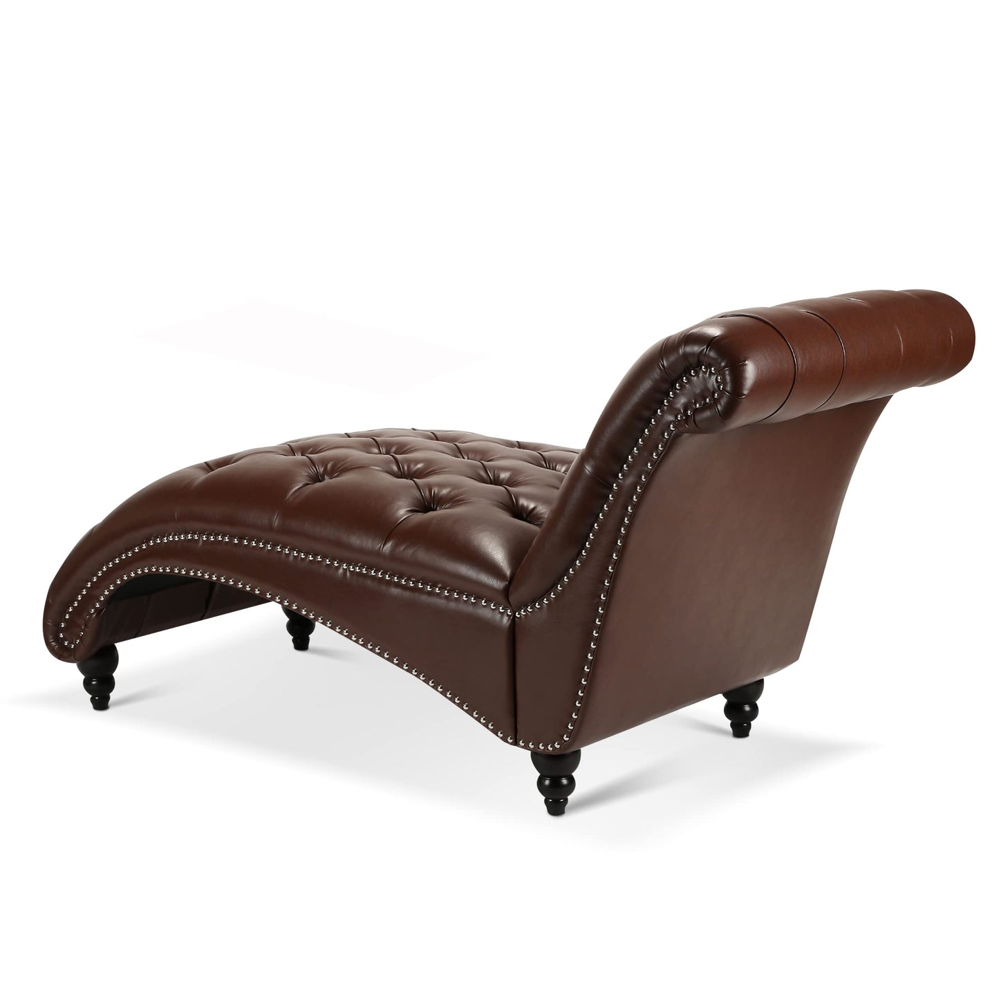 HomSof Modern ArmLess Chaise Lounge Indoor Black Upholstered Reclining Chair with Rolled Accent Pillow and Solid Wood Legs