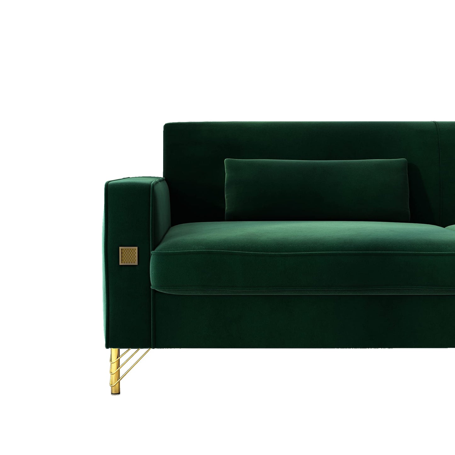 85.63" Velvet Sofa,Modern Loveseat Couch with Pillows Set of 2 for Living Room,Bedroom,Apartment Furniture with Gold Metal Legs (Green)