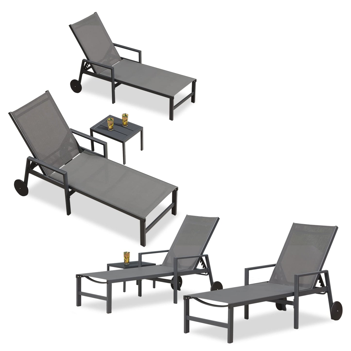 PURPLE LEAF Outdoor Chaise Lounge Chair Set of 2 Patio Pool Lounger Wicker Chairs with Wooden Armrest Sunbathing Tanning Recliner for Pool Backyard Garden Dark Brown