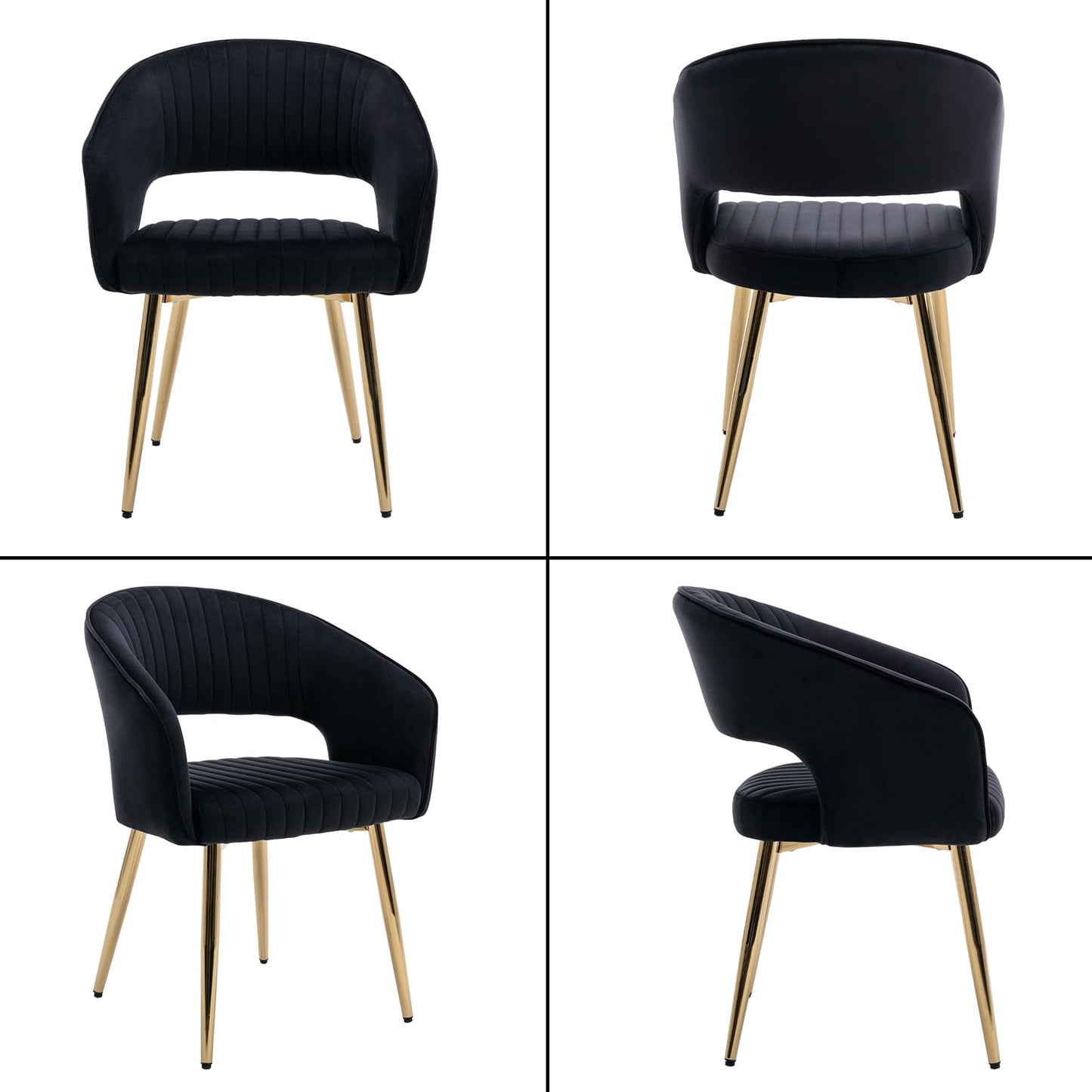 Modern Velvet Dining Chairs Set of 2, Upholstered Gold Dining Chairs with Hollow Back, Dining Room Chairs with Gold Legs, Accent Armrest Kitchen Chairs for Living Room Reception Teal Blue