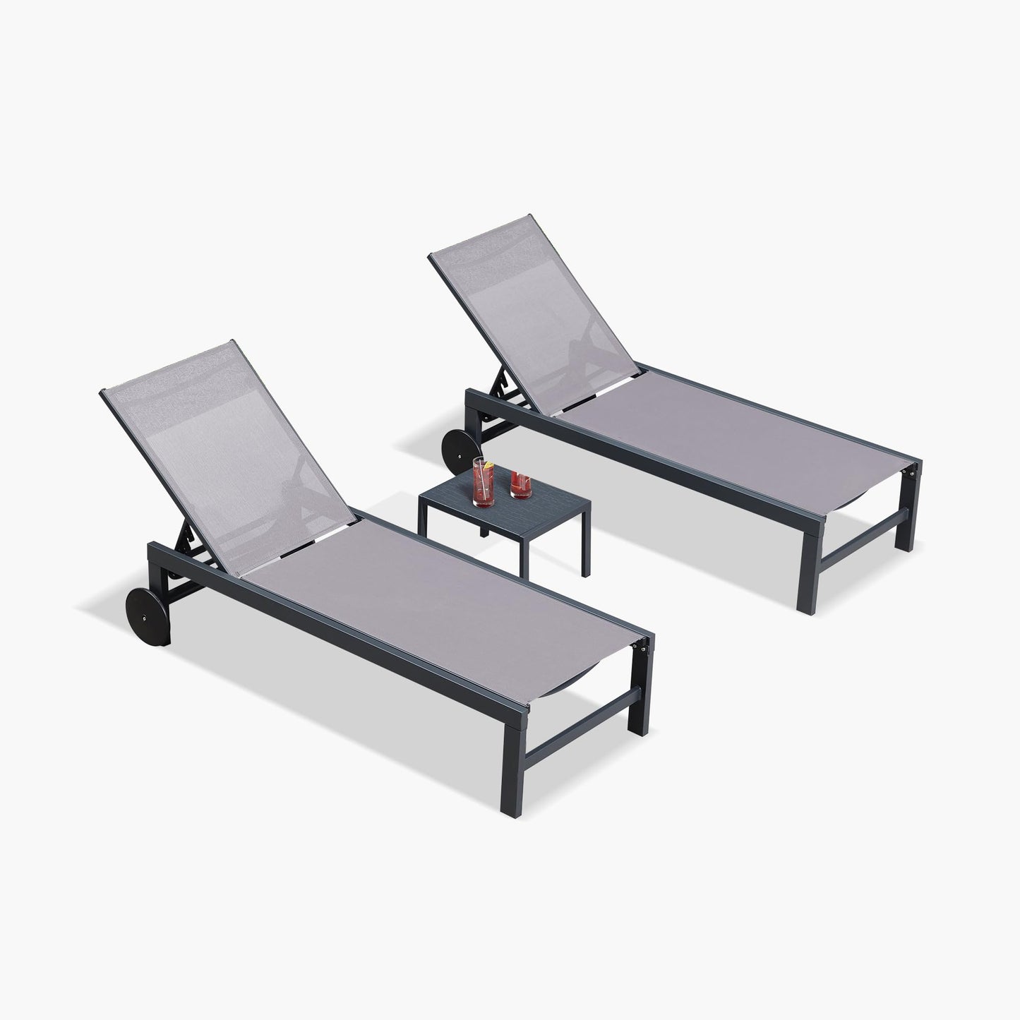 PURPLE LEAF Outdoor Chaise Lounge Chair Set of 2 Patio Pool Lounger Wicker Chairs with Wooden Armrest Sunbathing Tanning Recliner for Pool Backyard Garden Dark Brown