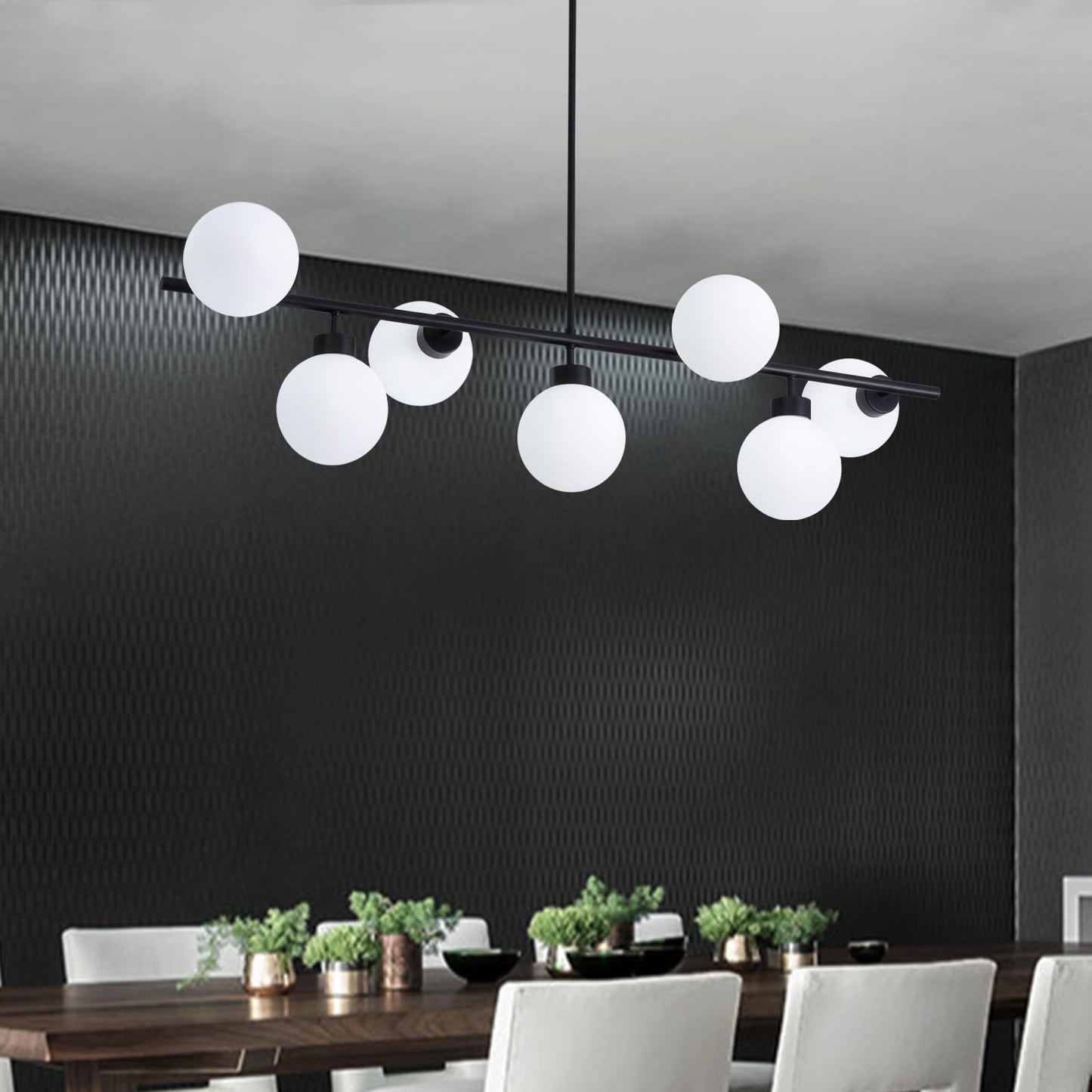 CROSSIO Modern Linear Chandeliers Black 16 Lights Pendant Light Fixtures Bubble Glass Chandelier Mid Century Sputnik Chandelier for Kitchen Island Dining Room
