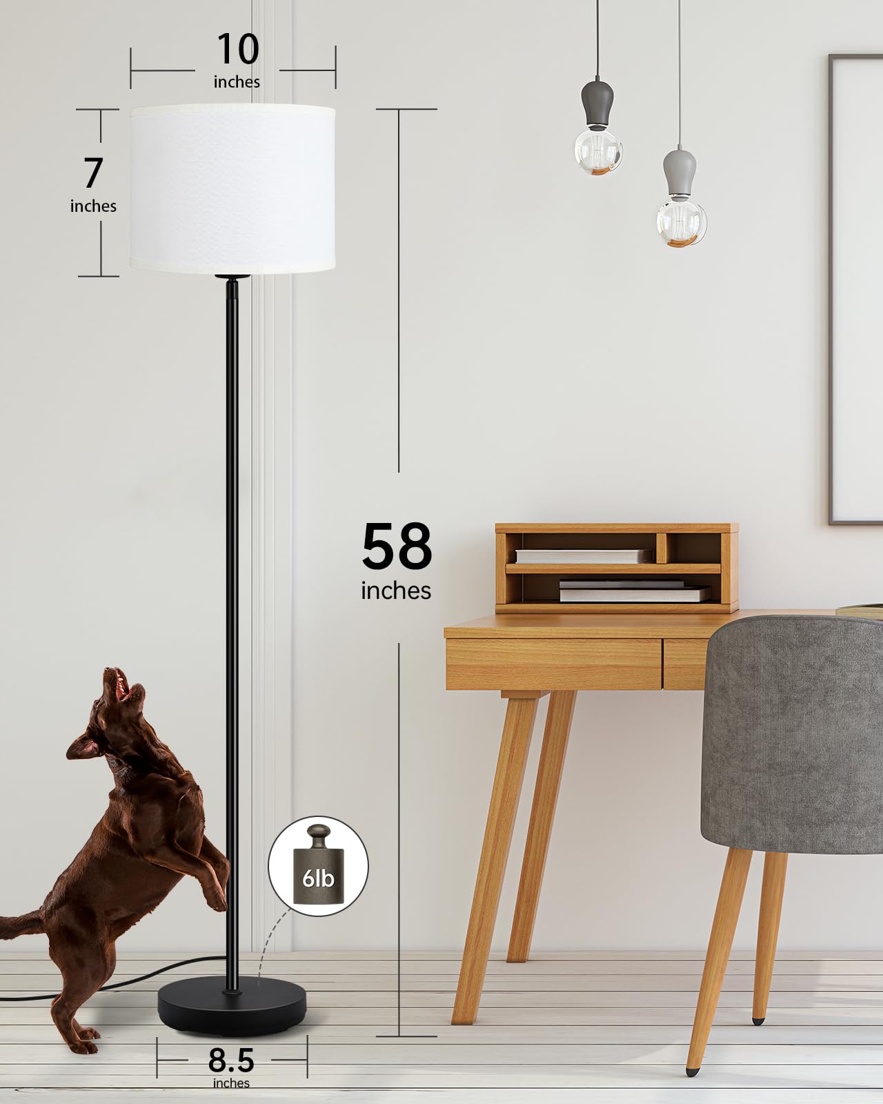 Floor Lamp Black, Standing Lamp, 58" Tall Lamps for Living Room, Simple Pole Lamp with Black Lampshade, On/Off Foot Pedal, Bright Dimming Light for Kids Room Bedroom Office Decor(Without Bulbs)