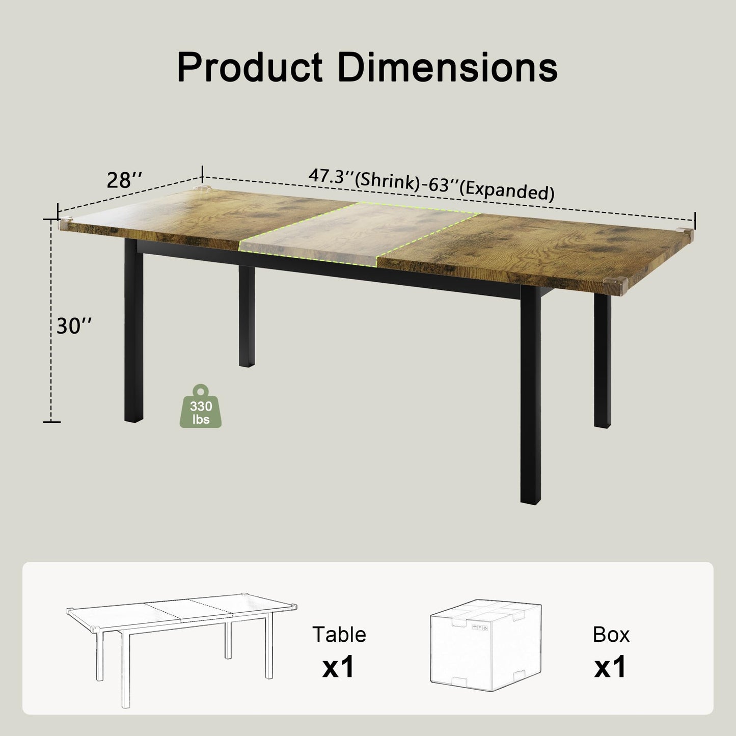 Feonase 63" Extendable Dining Table, Modern Farmhouse Dining Room Table for 4-8, Wooden Kitchen Table for Small Space, Dining Room, Home Office, Living Room Furniture, Walnut
