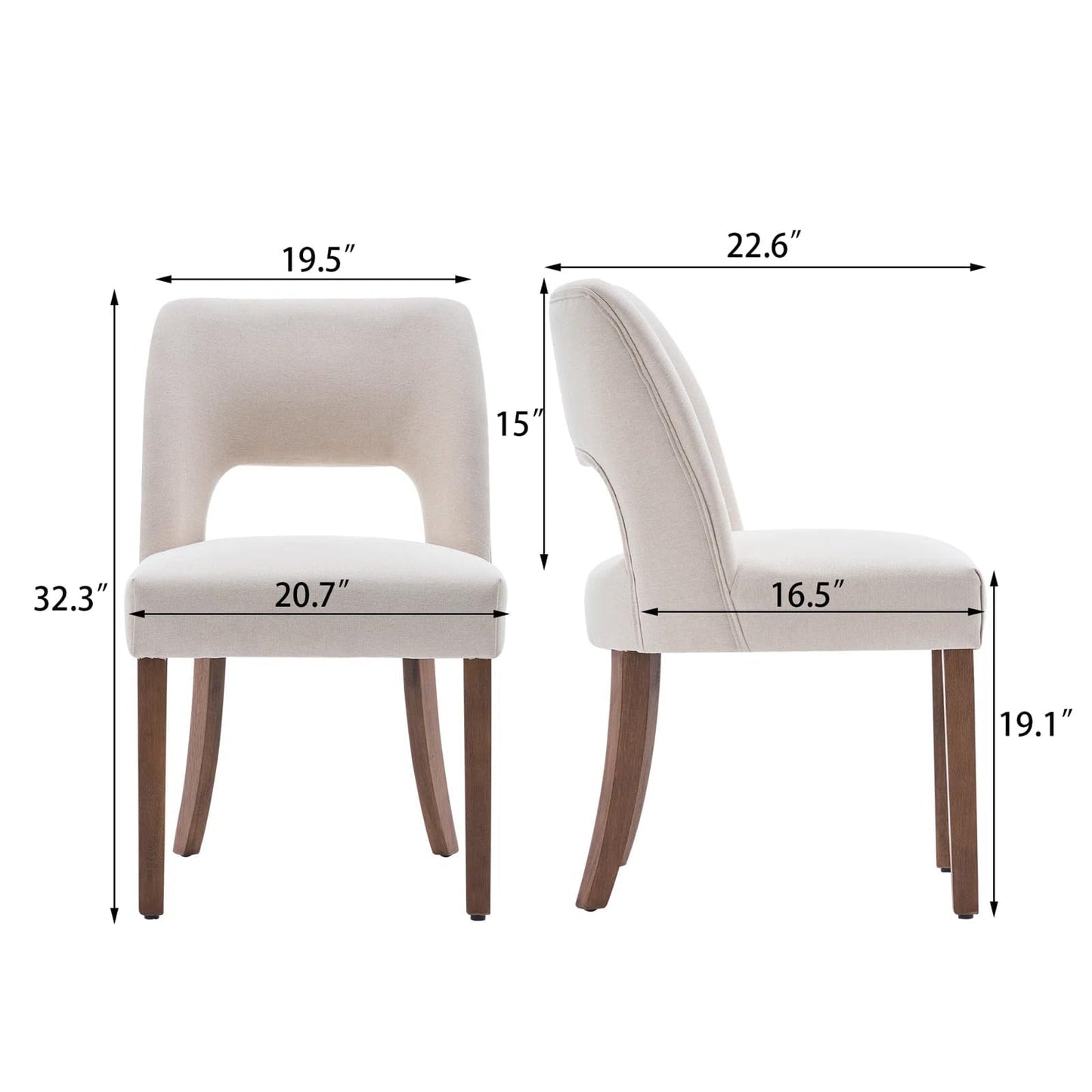 VKNOW Wooden Dining Chairs Set of 2, Modern Fabric Upholstered Dining Room Chair Kitchen Chairs, Farmhouse Dinner Chair for Kitchen Dining Room, Beige-Black Legs