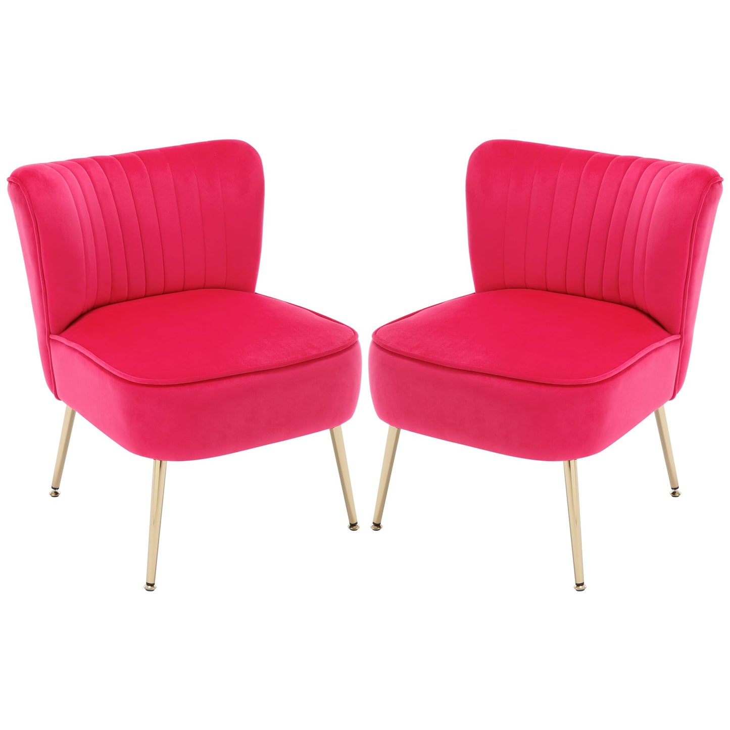 ABET Accent Chairs Set of 2, Velvet Armless Living Room Chairs with Tufted Wingback Thicken Cushion Gold Metal Legs, Comfy Upholstered Side Chairs Slipper Chairs Club Chairs for Bedroom, Beige