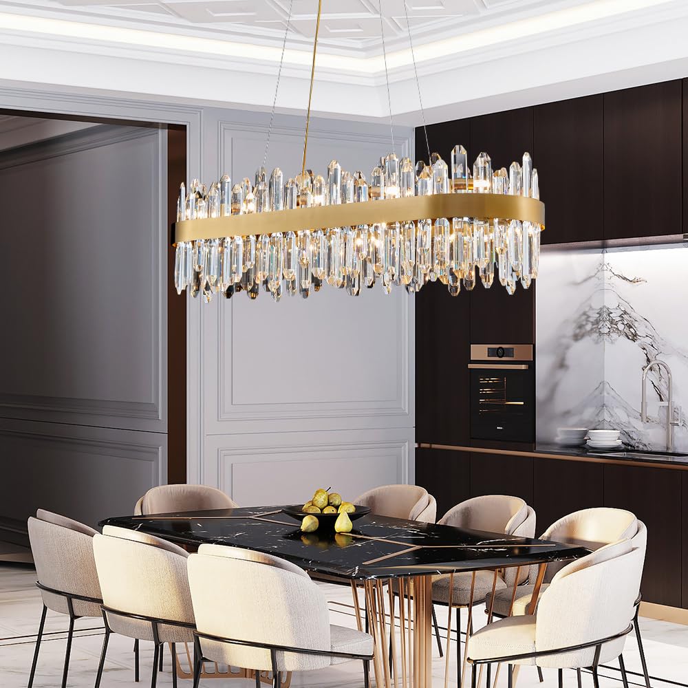 Gold Modern Oval Crystal Chandelier, 16-Lights Luxury Chandeliers Modern 2-Tiers K9 Crystal Chandelier Pendant, Light Fixture G9 Lights for Dining Living Room Entryway Kitchen Dia 23 inch