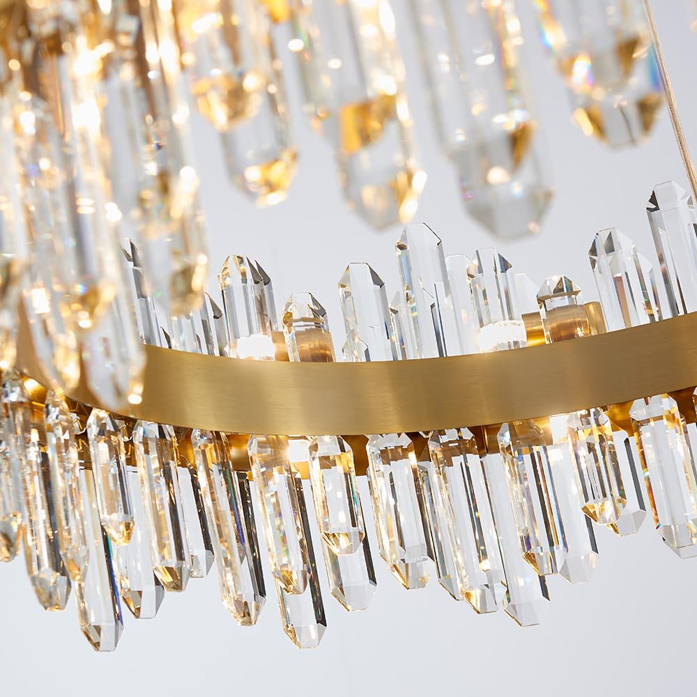 Gold Modern Oval Crystal Chandelier, 16-Lights Luxury Chandeliers Modern 2-Tiers K9 Crystal Chandelier Pendant, Light Fixture G9 Lights for Dining Living Room Entryway Kitchen Dia 23 inch