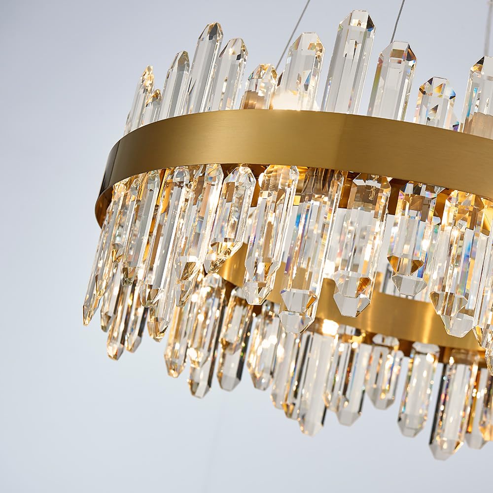 Gold Modern Oval Crystal Chandelier, 16-Lights Luxury Chandeliers Modern 2-Tiers K9 Crystal Chandelier Pendant, Light Fixture G9 Lights for Dining Living Room Entryway Kitchen Dia 23 inch