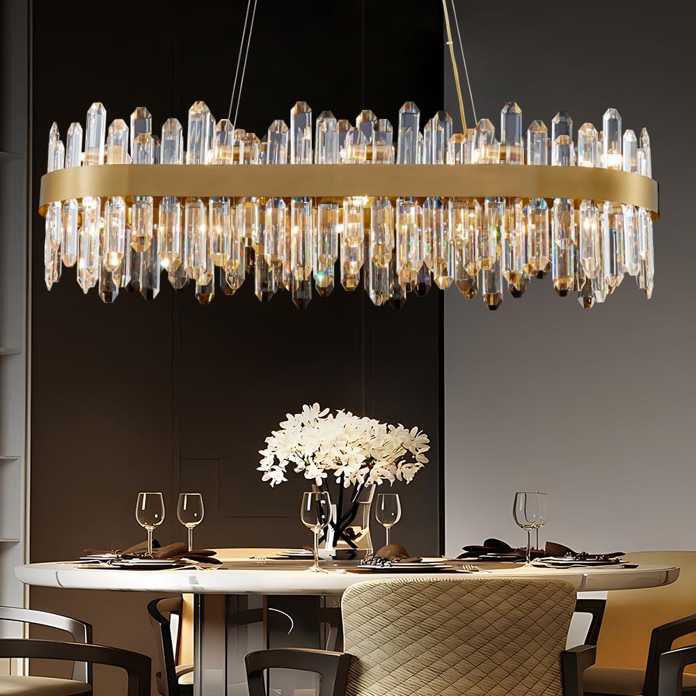 Gold Modern Oval Crystal Chandelier, 16-Lights Luxury Chandeliers Modern 2-Tiers K9 Crystal Chandelier Pendant, Light Fixture G9 Lights for Dining Living Room Entryway Kitchen Dia 23 inch