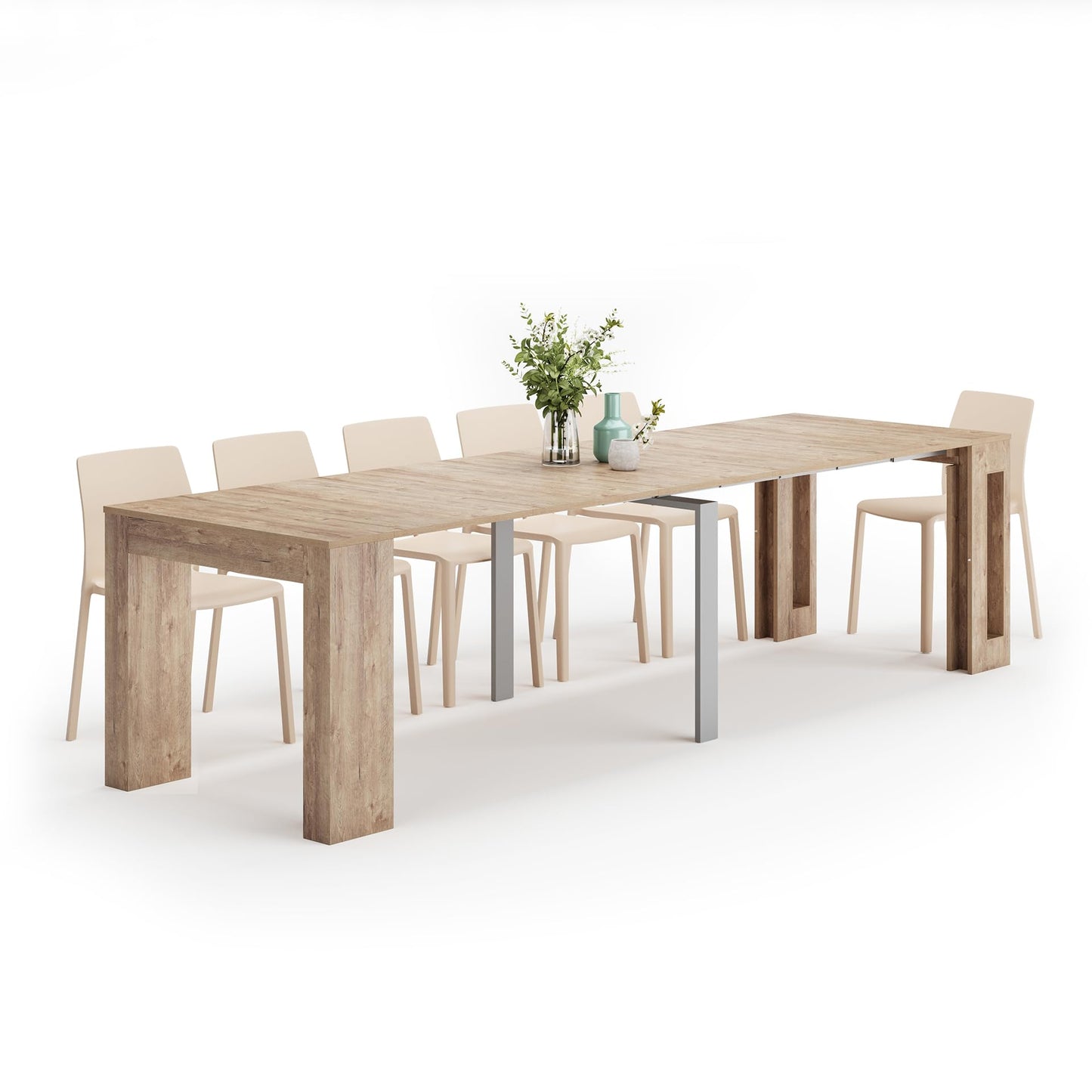 Mobili Fiver, Easy, Extendable Console Table with Extension Leaves Holder, 17.7(120.1) x35.4 in, Rustic Oak, for 4-12 People, Space Saving Dining Table for Entrance, Living Room, Italian Furniture