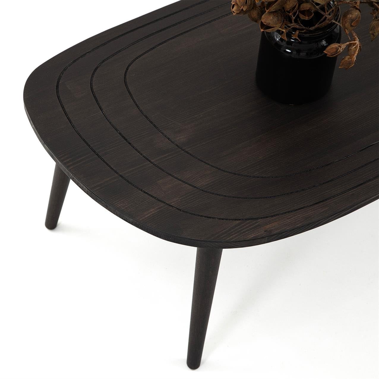 Solid Wood Oval Coffee Table, Engraved Wooden Center Table, Modern Surfboard Table, Mid Century Aesthetic Low Coffee Table, Vintage Living Room Furniture (Walnut)