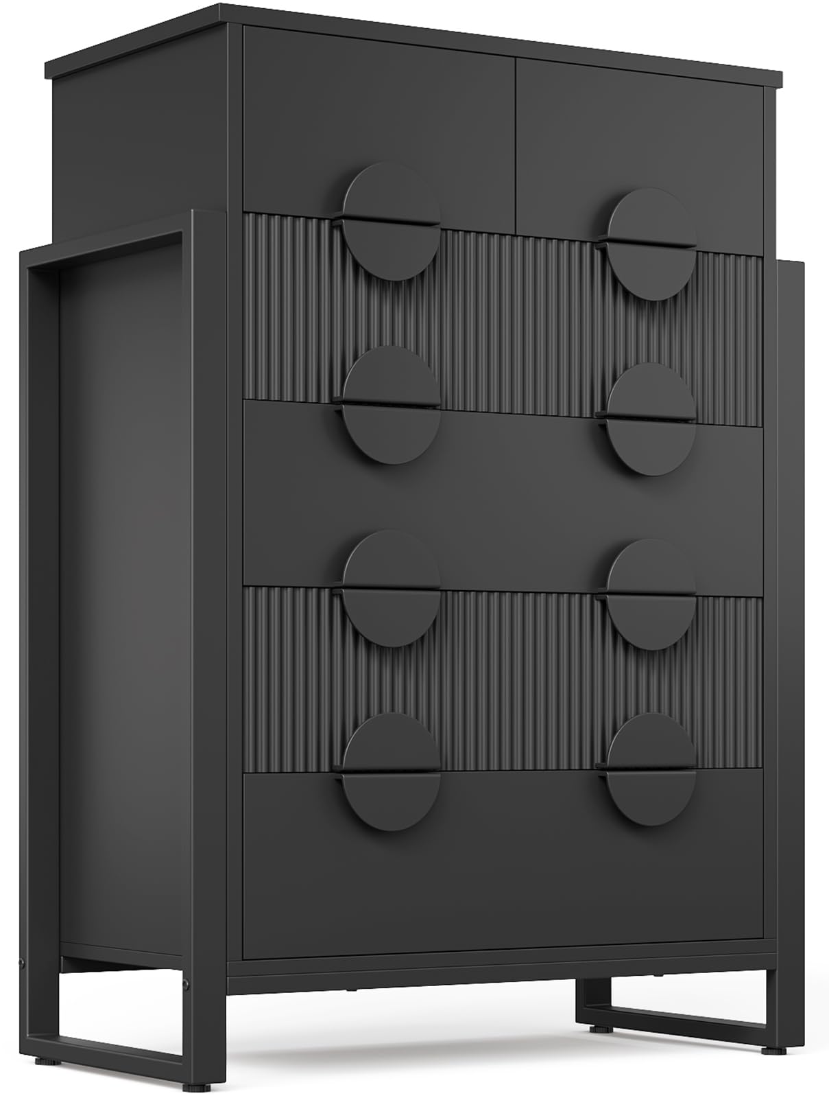 LGHM Fluted Gray Dresser for Bedroom, 50" Wide Chest of Drawers, Modern 6 Deep Drawers Dresser with Raised H Legs -Curved Profile Design, Easy Round Handles for Bedroom,Livingroom, Hallway, Gray