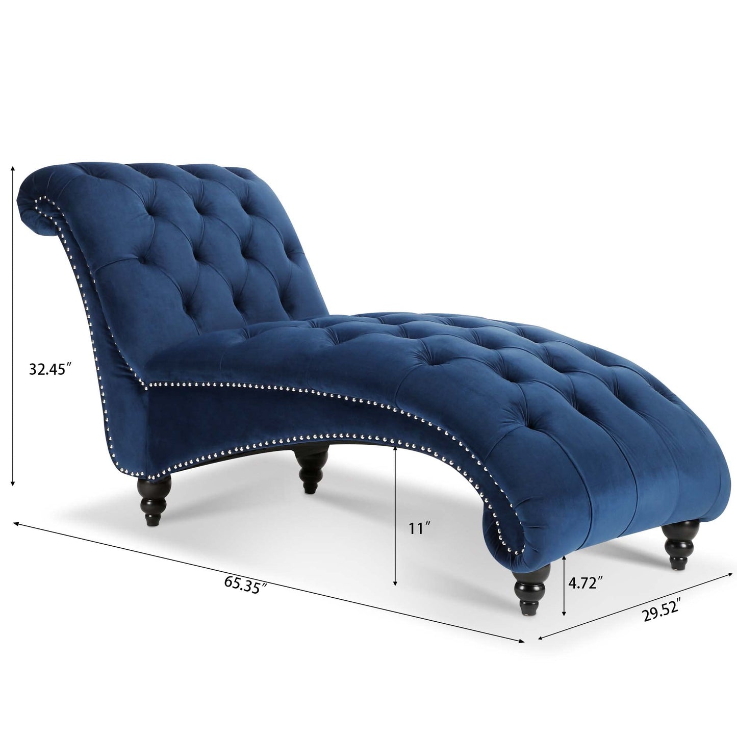 HomSof Modern ArmLess Chaise Lounge Indoor Black Upholstered Reclining Chair with Rolled Accent Pillow and Solid Wood Legs