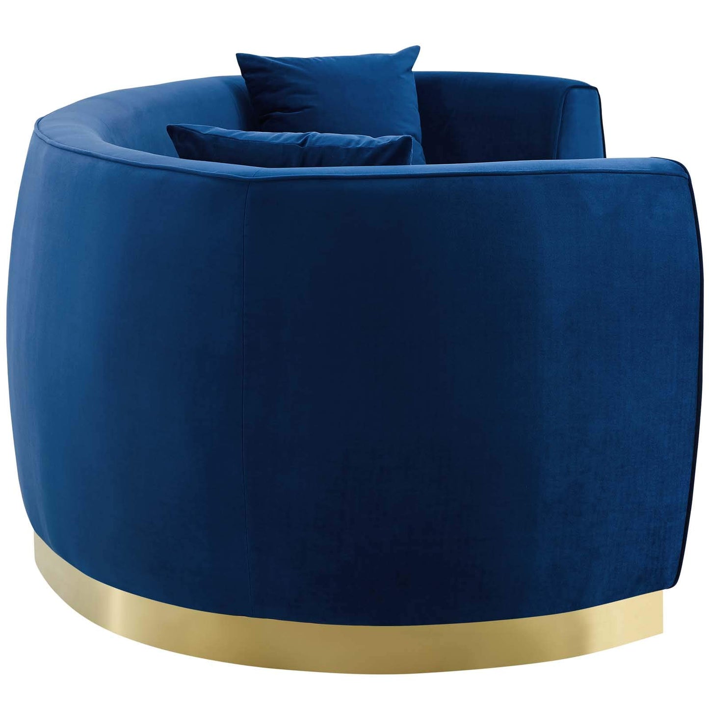 Modway Resolute Retro Modern Curved Back Upholstered Velvet with Two Throw Pillows, Sofa, Navy