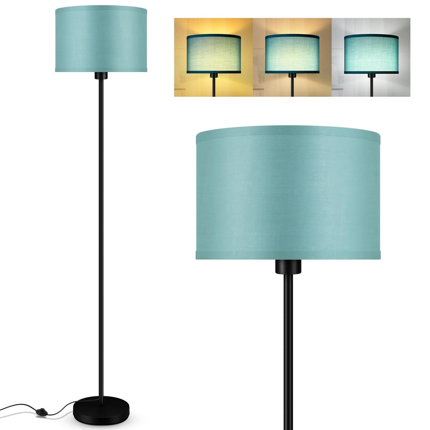Floor Lamp Black, Standing Lamp, 58" Tall Lamps for Living Room, Simple Pole Lamp with Black Lampshade, On/Off Foot Pedal, Bright Dimming Light for Kids Room Bedroom Office Decor(Without Bulbs)