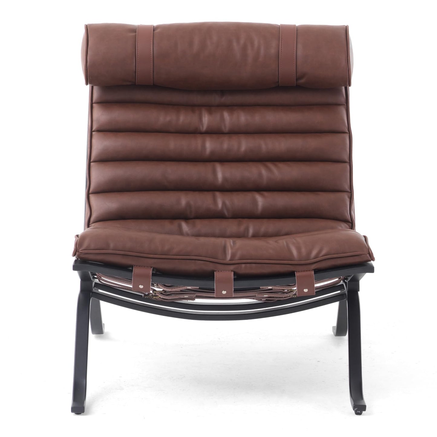 Leather Upholstered Armless Chair Modern Design Lounge Chair with Metal Frame and Headrest Cushion Comfortable Suitable for Living Room Bedroom Office (Dark Brown)