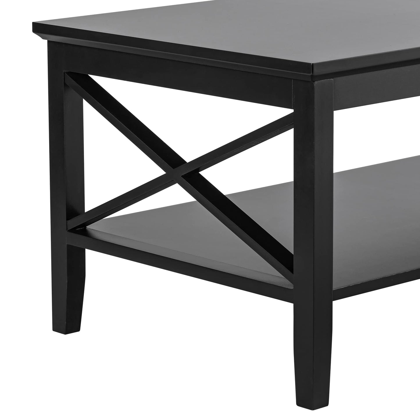 ChooChoo White Coffee Table Classic X Design for Living Room, Rectangular Modern Cocktail Table with Storage Shelf, 39 Inch