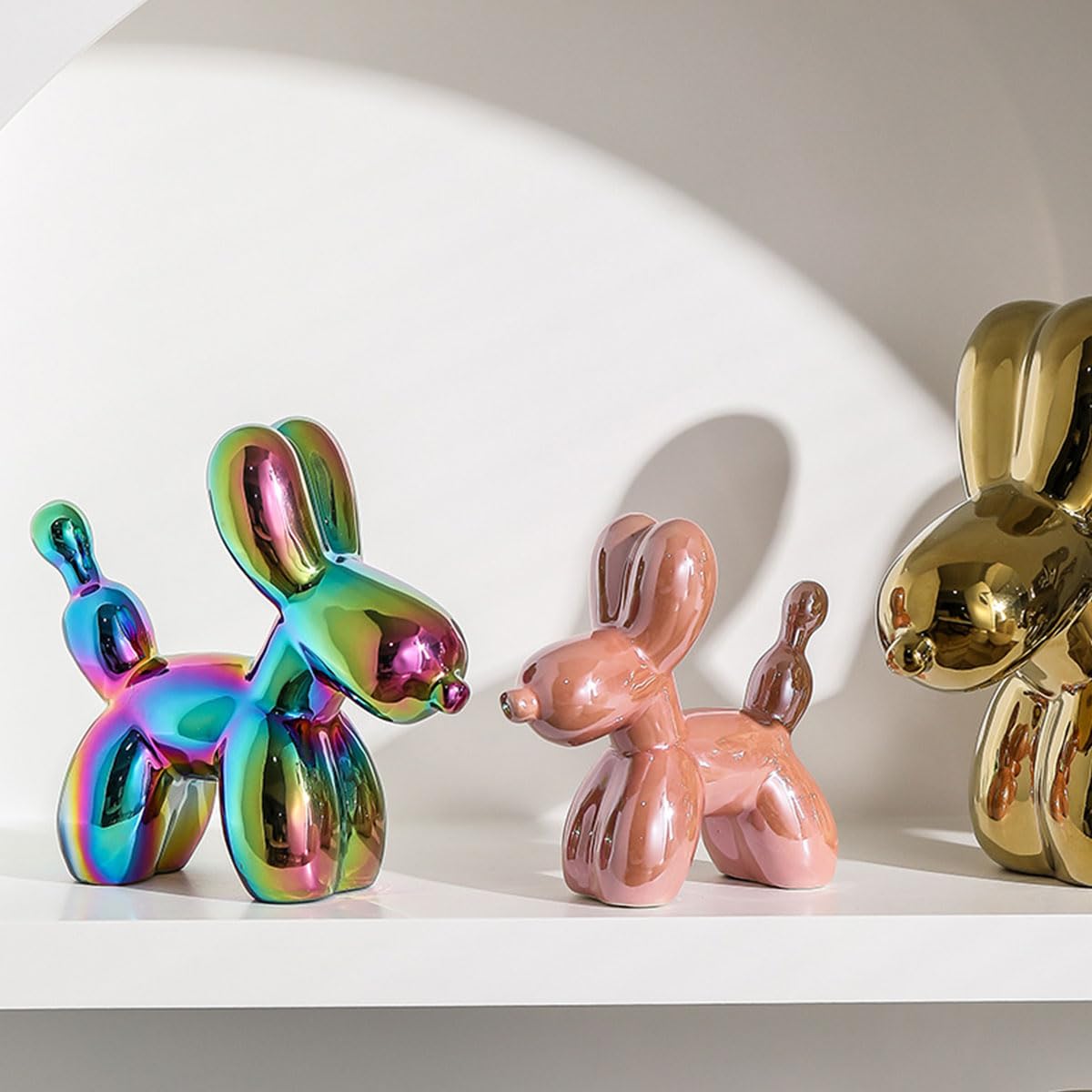 Electroplating Ceramics Balloon Dog Statue Crafts Living Room Desktop Decorations,Handmade Modern Small Ceramic Animal Statue Ornament Home Decor Accents (Dazzling, 5.1 Inch)